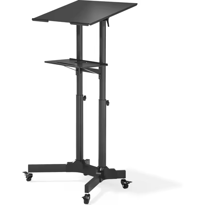 Escritorio de pie móvil con altura ajustable, escritorio para computadora portátil con ruedas, estación de trabajo de pie con bandeja compacta ajustable - 1