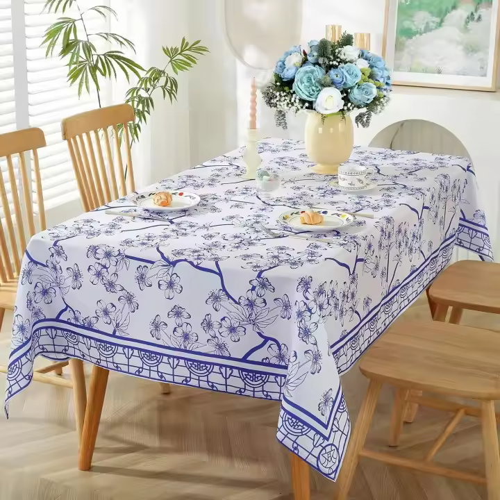Mantel impermeable rectangular de primavera de verano, azul y blanco alternados, decoración de mesa de boda, hogar, cocina, restaurante - 1