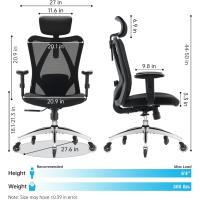 Silla de Oficina ergonómica, Silla giratoria de Malla Transpirable, con Ruedas silenciosas Antideslizantes, Soporte Lumbar Ajustable, reposacabezas y reposabrazos, Carga máxima 150 kg - details 2
