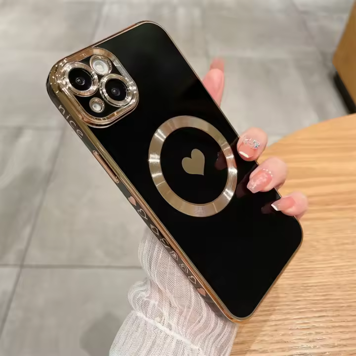 Funda de Teléfono Magsafe de Lujo con Recubrimiento Magnético y Corazón - 1
