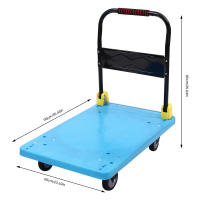 Camión de mano plegable con plataforma azul, carrito de mano de empuje, resistente, ahorro de espacio, con capacidad de carga de 400 kg y 4 ruedas - details 1