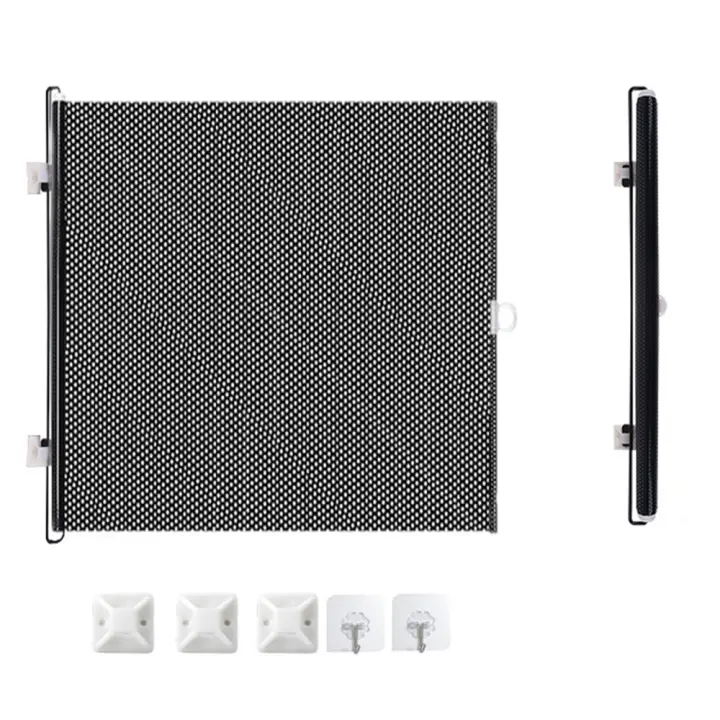 Barrera plegable para puerta retráctil, valla de red para mascotas con gancho, protector de seguridad para bebés, balcón, color negro - 1