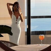 BUNO-Vestido de dos pisos de gato extraño para mujer, vestido con volantes huecos, tirantes sin espalda, encaje liso escalonado, elegante, para fiesta, ajustado - details 4