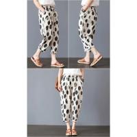 Pantalones de algodón y lino para mujer, pantalones harén con estampado de verano, pantalones holgados Retro a la moda hasta el tobillo para mujer - details 12