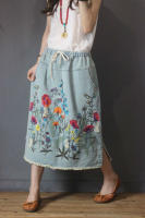 Falda de Mezclilla Bordada Suelta de Lujo Vintage Estilo Coreano para Mujeres Moda Casual de Calle con Floral Talla Grande Longitud Midi Material Exterior Denim - details 6