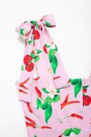 TRAFZA-Vestido corto sin hombros con estampado de frutas para mujer, minivestido elegante con cremallera, informal, con lazo, sin mangas, Verano - details 4