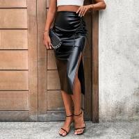 Falda negra por debajo de la rodilla de cuero PU para mujer, paquete de otoño e invierno con cordones, falda de tubo por debajo de la rodilla, ropa de calle coreana para club nocturno de cintura alta - details 6