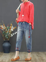 Pantalones vaqueros rasgados de gran tamaño para mujer, Jeans elásticos Vintage con bordado de ocio, moda de verano - details 3