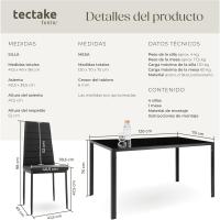 conjunto mesa y sillas de comedor, mesa con tablero de cristal de seguridad y 4 sillas de cocina tapizadas en cuero sintético, estructura de acero, sillas de comedor, conjunto de muebles de cocina - Blanco - details 12