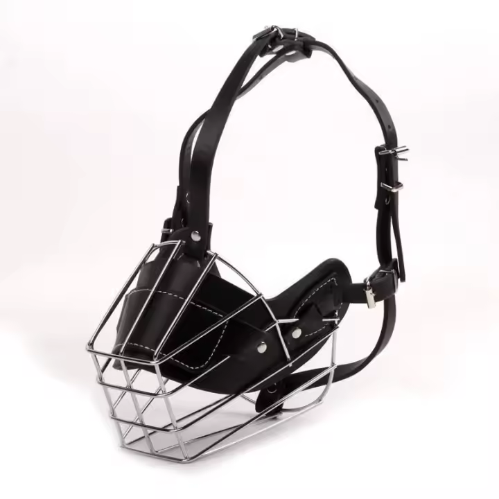 Funda protectora cuero boca perro, bozal de Metal ustable y transpirable mascotas, cesta humana antimordida, bozal, accesorios - 1