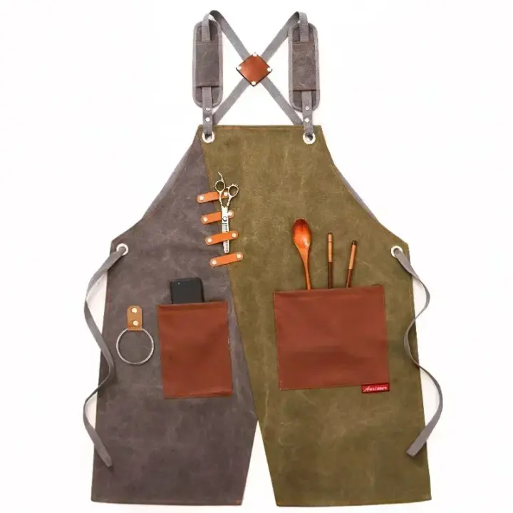 Delantal de lona para hombre y mujer, ropa de trabajo para camarero, restaurante, barbería, panadería, cafetería, jardinería, carpintero - 1