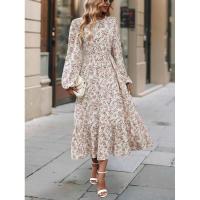 Vestido de manga larga con cuello redondo para mujer, elegante, floral, retro, nuevo - details 8