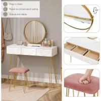 Tocador de Maquillaje con Espejo y Luz LED Iluminación Ajustable Conjunto de Mesa Tocador con Silla Terciopelo Blanco + Dorado - details 29