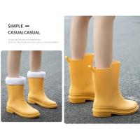 Botas de lluvia de media pantorrilla para mujer, zapatos de goma, Botas de lluvia acolchadas de algodón, zapatos antideslizantes impermeables para mantener el calor, invierno, nuevo - details 10