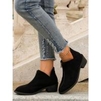 Botas Chelsea con estampado de leopardo estilo británico Color sólido punta puntiaguda Casual cremallera trasera zapatos de tacón bajo para mujer - details 0