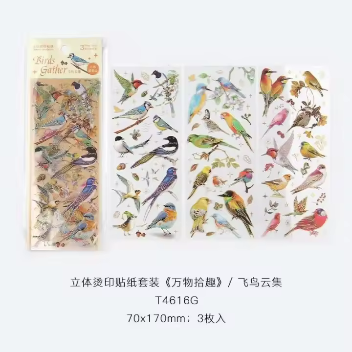3 hojas de adhesivo decorativo de plumas de pájaros Dragoy, conjunto de pegatinas para álbum de recortes, diario, cuaderno, planificador - 1