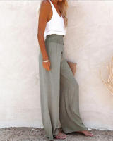 Pantalones de algodón y lino para mujer, pantalón de color liso y lino elástico, pantalones de pierna sueltos y casuales - details 4