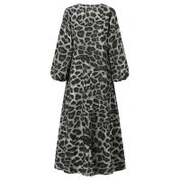 Vestido largo de moda de otoño y verano con manga de leopardo, fiesta para mujer, bata estampada con cuello en V - details 4