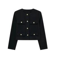 Chaqueta Corta Elegante para Mujer 2024 Cuello Redondo Manga Larga Abrigo con Bolsillo de Volteo Casual de Moda para Mujeres - details 21