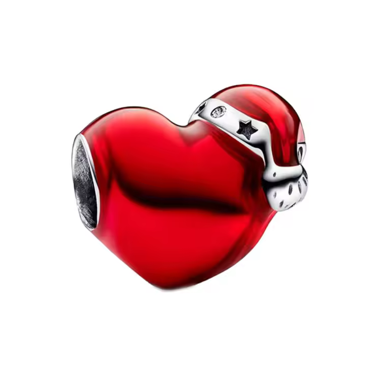 Colgante de sombrero de Navidad con corazón rojo, joyería DIY de plata para mujer en verano 2025 - 1