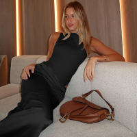 BUNO-Conjunto elegante de 2 piezas para mujer, Tops lisos con espalda al aire + faldas largas lisas, trajes de moda para fiesta de graduación de medianoche - details 9