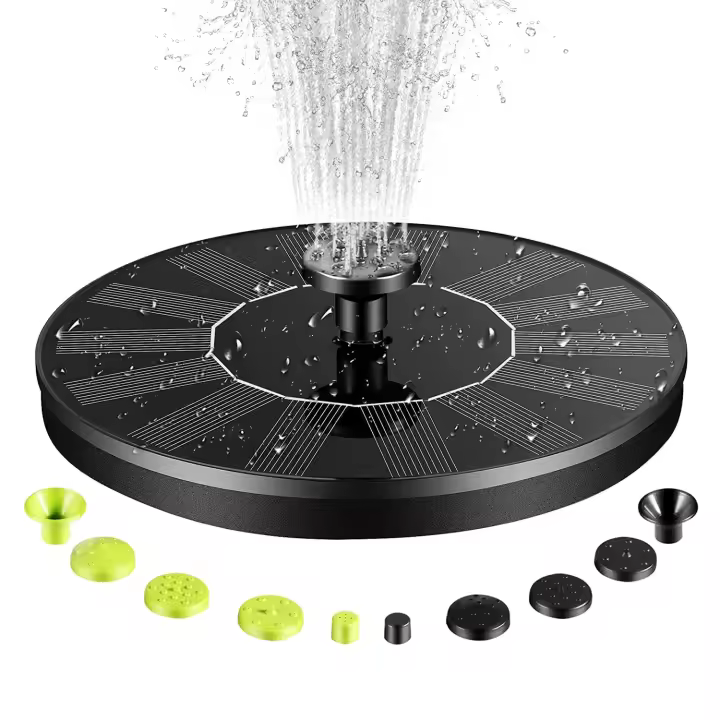 Fuente de agua solar, bomba de fuente solar de 1,4 W, bomba de fuente de baño solar para pájaros con 10 boquillas, fuente solar al aire libre - 1