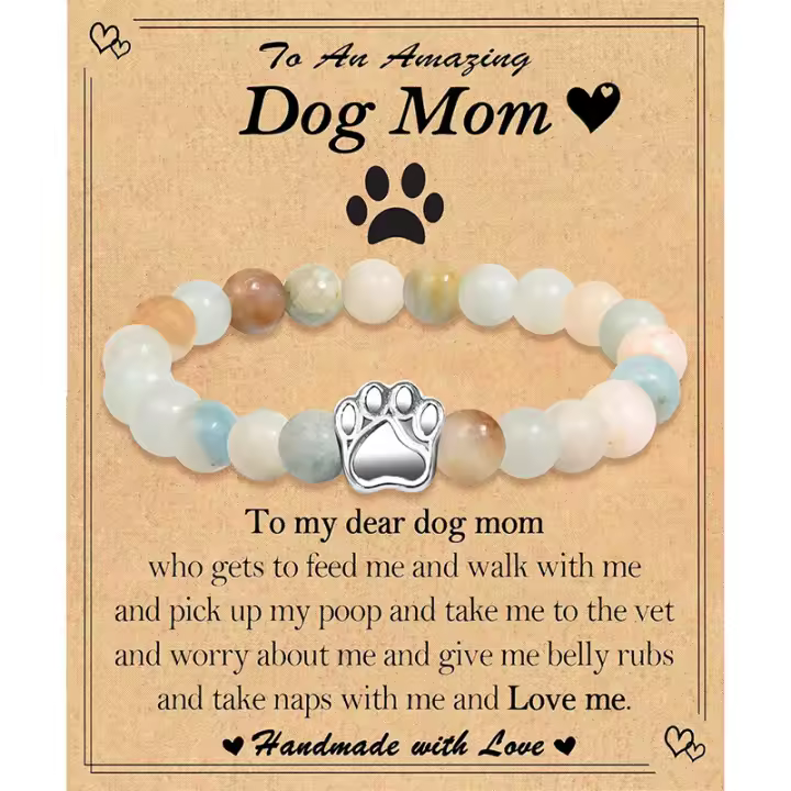 Nueva pulsera conmemorativa para mascotas, colgante de huella de aleación, pulsera elástica de cebra en polvo de piedra natural - 1
