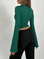 Camiseta tejida con cinta Ence para mujer, blusas estéticas Y2k de manga larga con cuello en V profundo, ropa de calle - details 2