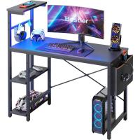 Ordenador con estanterías, pequeño Escritorio esquinero con iluminación LED y enchufes, 113 cm - details 7