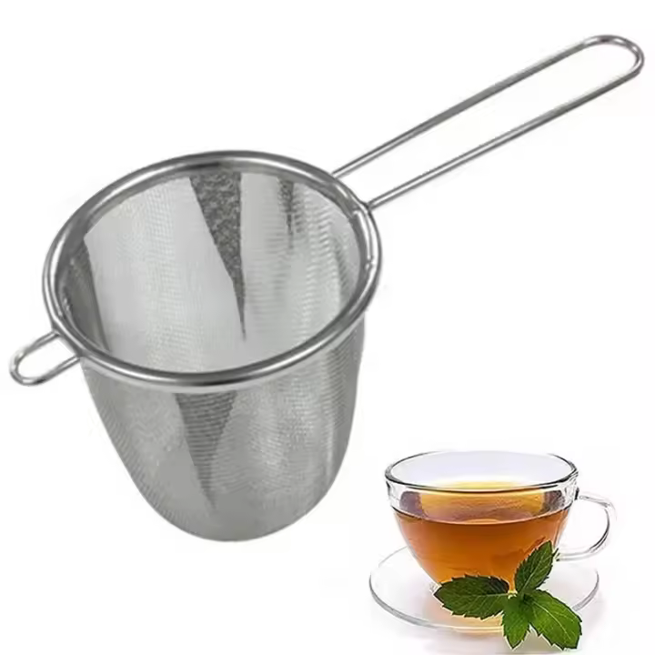 Infusor de té con mango, filtro de hoja de té de harina de café de acero inoxidable, colador reutilizable, Gadget de cocina, accesorios de tetera, 1 pieza - 1