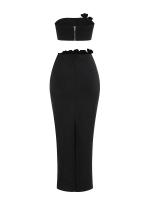 Conjunto de Vestido y Falda Mini de Manga Larga Estilo de Turtén Brillante con Diamantes - details 19
