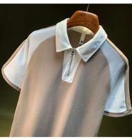 Polo empalmado con patrón cuadrado de gofres para hombre, camiseta holgada y transpirable de cinco mangas, innovadora para 2025, informal de verano - details 9