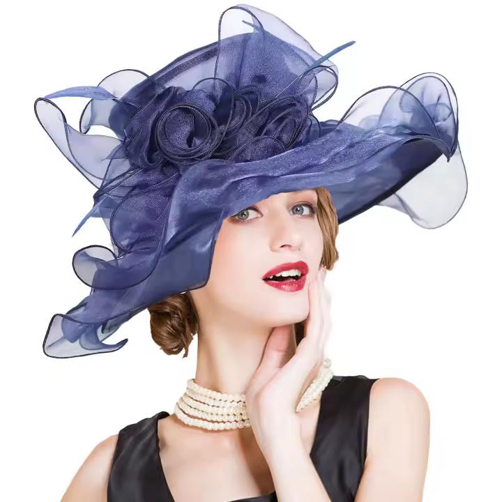 Sombrero de Derby de Verano para Mujeres con Trapo Elegante y Velo Floral para Bodas y Fiestas en Iglesia y Té Material de Poliéster y Nylon Estilo Fedora - 1