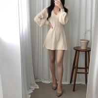 Falda corta de punto para mujer, ropa elegante de manga larga con cuello puntiagudo, usada, negra, invierno - details 13