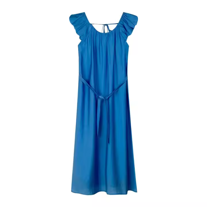 Nuevo vestido casual de verano con cuello redondo y espalda hueca con mangas de burbuja - 1