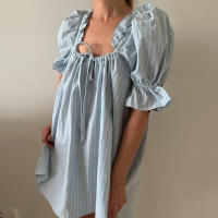 Maemukilabe-Vestido corto de manga abullonada para mujer, minivestido Vintage con escote cuadrado, estilo Kawaii Y2K, corte holgado, para fiesta - details 3