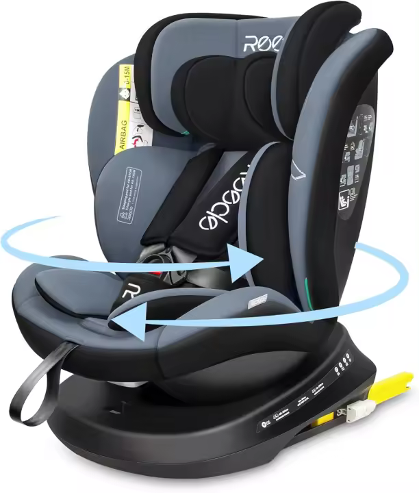 Silla de Coche Giratoria 360 con ISOFIX, 40-150cm (0~36kg), Aprox. 0-12 años (Gris) - 1
