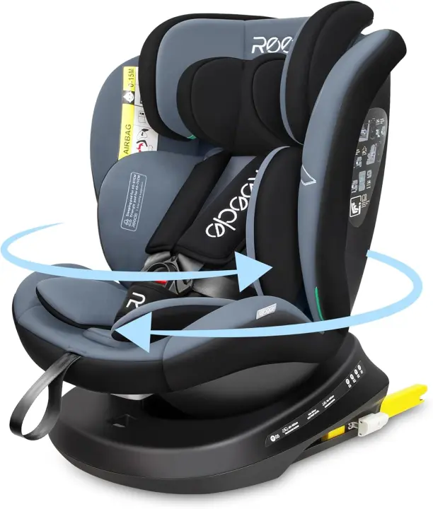 Silla de Coche Giratoria 360 con ISOFIX, 40-150cm (0~36kg), Aprox. 0-12 años (Gris) - 1