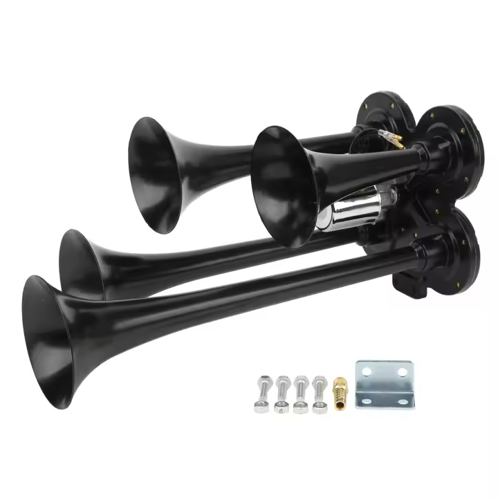 Bocina de compresor de aire de 4 trompetas, 150DB, 12V, súper ruidosa, Universal, apto para coches, camiones, barcos, trenes - 1