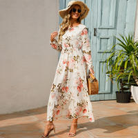 2024 mujeres Maxi vestido Casual de manga larga de cintura alta playa Mujer vestidos de gasa vestidos florales Mujer nuevo - details 5