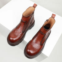 Botas Chelsea botas de cabeza redonda de piel de vaca de primera capa de suela gruesa botas de hombre con cremallera lateral - details 2