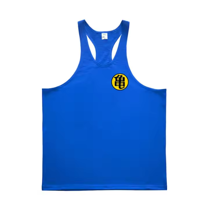 Japanese Anime Turtle Script Printed Bodybuilding Stringer Tank Tops Mens Cotton Y Back Fitness Gym Clothing Muscle Singlets - 1