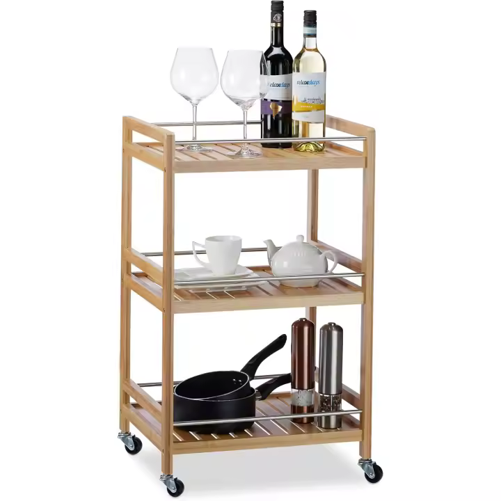 Camarera con 3 Repisas y Ruedas Giratorias, Blanco, 76,5 x 46 x 38 cm - 1