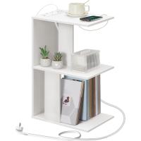 Estación de carga, mesa auxiliar con puertos USB y enchufes, mesa auxiliar para espacios pequeños, para dormitorio, salón blanco - details 0