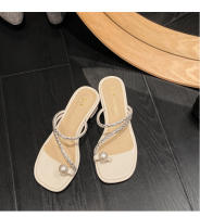 Zapatillas de Tacón Grueso y Perla de Diamante de Imitación Diseño de Cabeza Cuadrada Tacón Alto - details 25