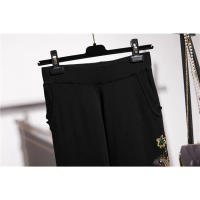 Traje de mujer con bordado de flores y fénix, suéter de punto con lentejuelas y cuentas, conjunto de pantalón lápiz de talla gra - details 8