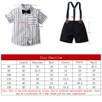 Camisa de algodón de manga corta con cuello a rayas y pajarita para niños, pantalones cortos con tirantes, conjunto de dos piezas de estilo británico, verano 2023 - details 13