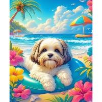 RUOPOTY-pintura por números de círculo de natación, dibujo de perro sobre lienzo, arte pintado a mano, regalo, Kits de animales Diy, decoración del hogar - details 0