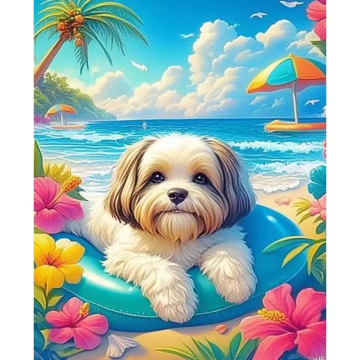 RUOPOTY-pintura por números de círculo de natación, dibujo de perro sobre lienzo, arte pintado a mano, regalo, Kits de animales Diy, decoración del hogar - 1