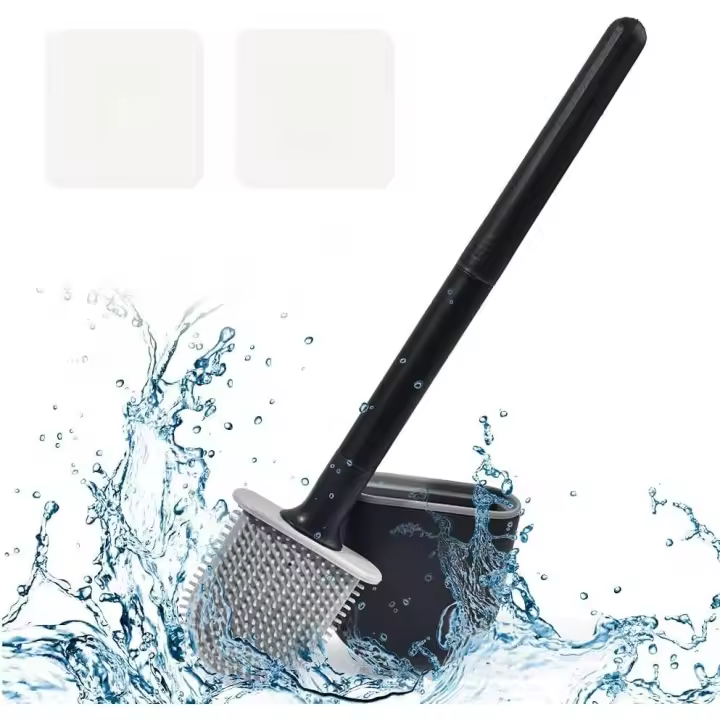 Escobillas Silicona, Cepillo de Baño y Soportes, Escobilla WC Cabeza Plana De Limpieza Profunda,Accesorios BañO Negro - 1